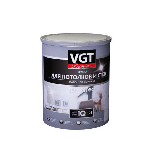 Краска в/д для потолков и стен iQ103 сияющая белизна матовая VGT 0,8 л